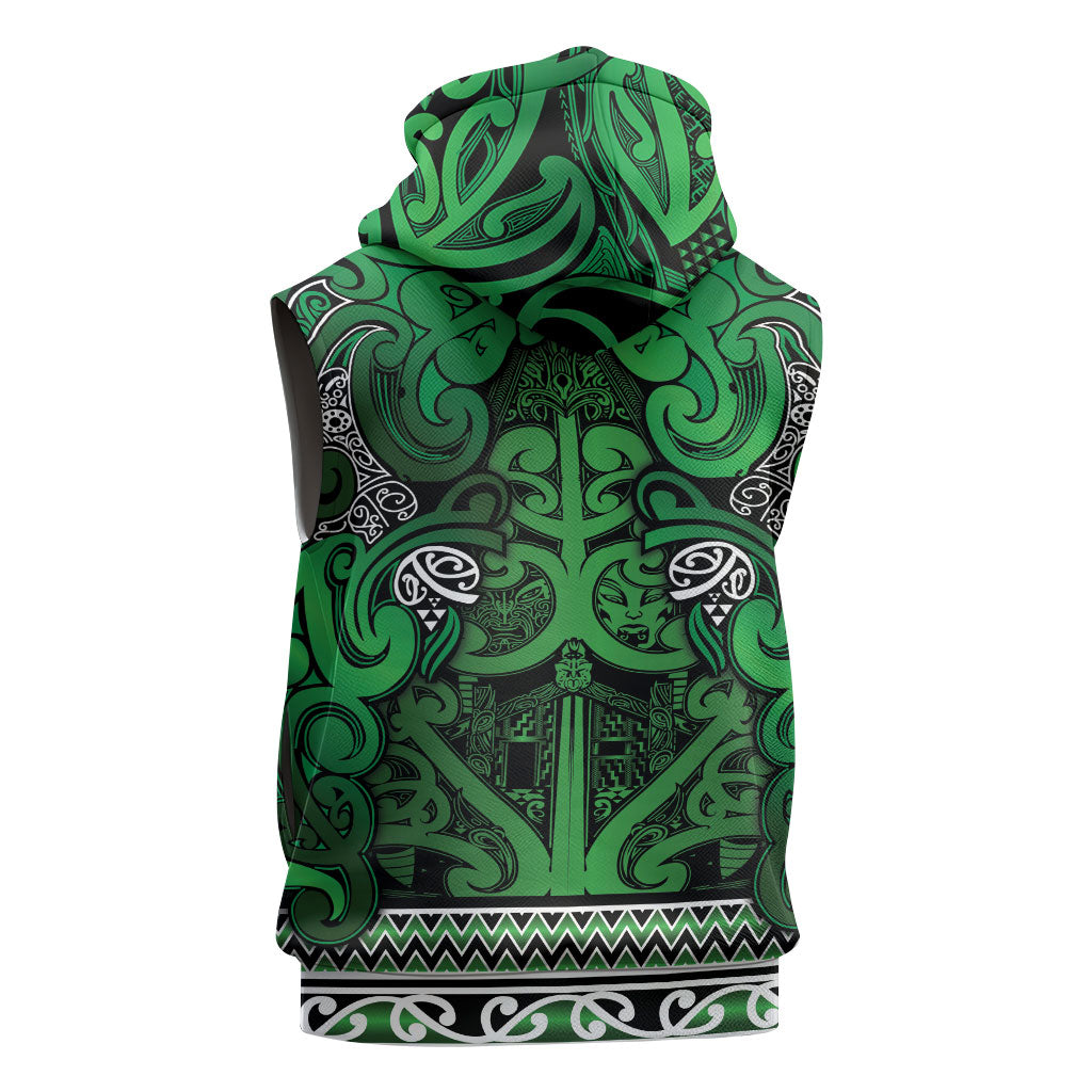 Aotearoa Iwi Ngati Maniapoto Sleeveless Zip Hoodie Maori Wharenui House Tribal Pattern LT9 - Polynesian Pride