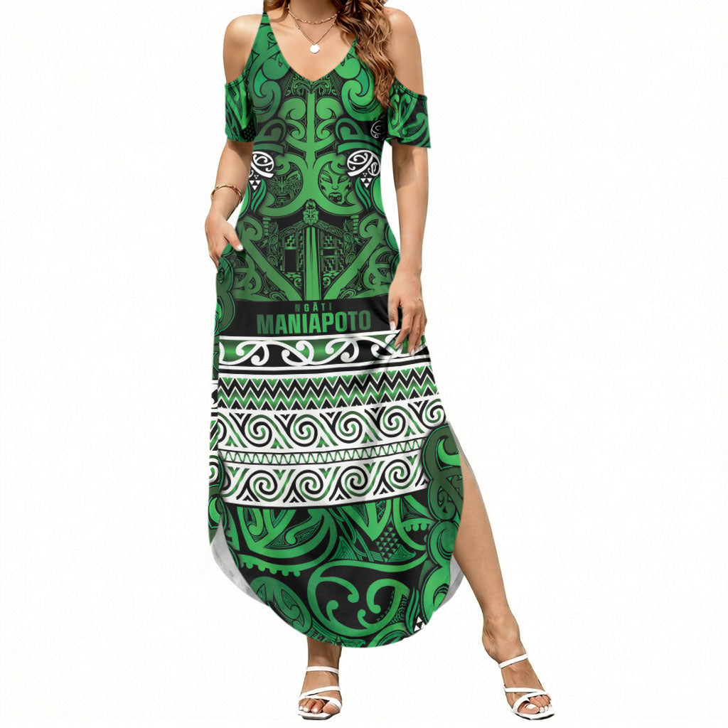 Aotearoa Iwi Ngati Maniapoto Summer Maxi Dress Maori Wharenui House Tribal Pattern LT9 Women Dark green - Polynesian Pride