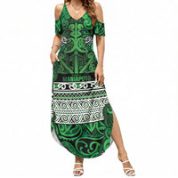 Aotearoa Iwi Ngati Maniapoto Summer Maxi Dress Maori Wharenui House Tribal Pattern LT9 Women Dark green - Polynesian Pride