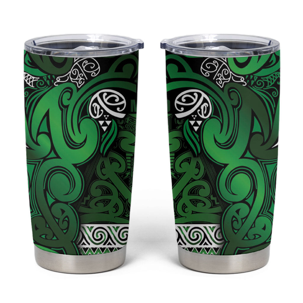 Aotearoa Iwi Ngati Maniapoto Tumbler Cup Maori Wharenui House Tribal Pattern LT9 Dark green - Polynesian Pride