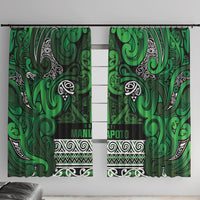 Aotearoa Iwi Ngati Maniapoto Window Curtain Maori Wharenui House Tribal Pattern LT9 With Hooks Dark green - Polynesian Pride