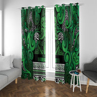 Aotearoa Iwi Ngati Maniapoto Window Curtain Maori Wharenui House Tribal Pattern LT9 With Grommets Dark green - Polynesian Pride