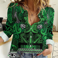Aotearoa Iwi Ngati Maniapoto Women Casual Shirt Maori Wharenui House Tribal Pattern LT9 Female Dark green - Polynesian Pride