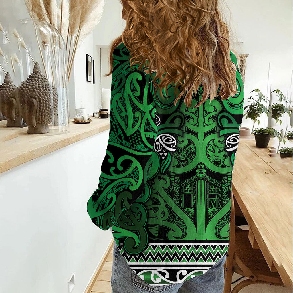 Aotearoa Iwi Ngati Maniapoto Women Casual Shirt Maori Wharenui House Tribal Pattern LT9 - Polynesian Pride