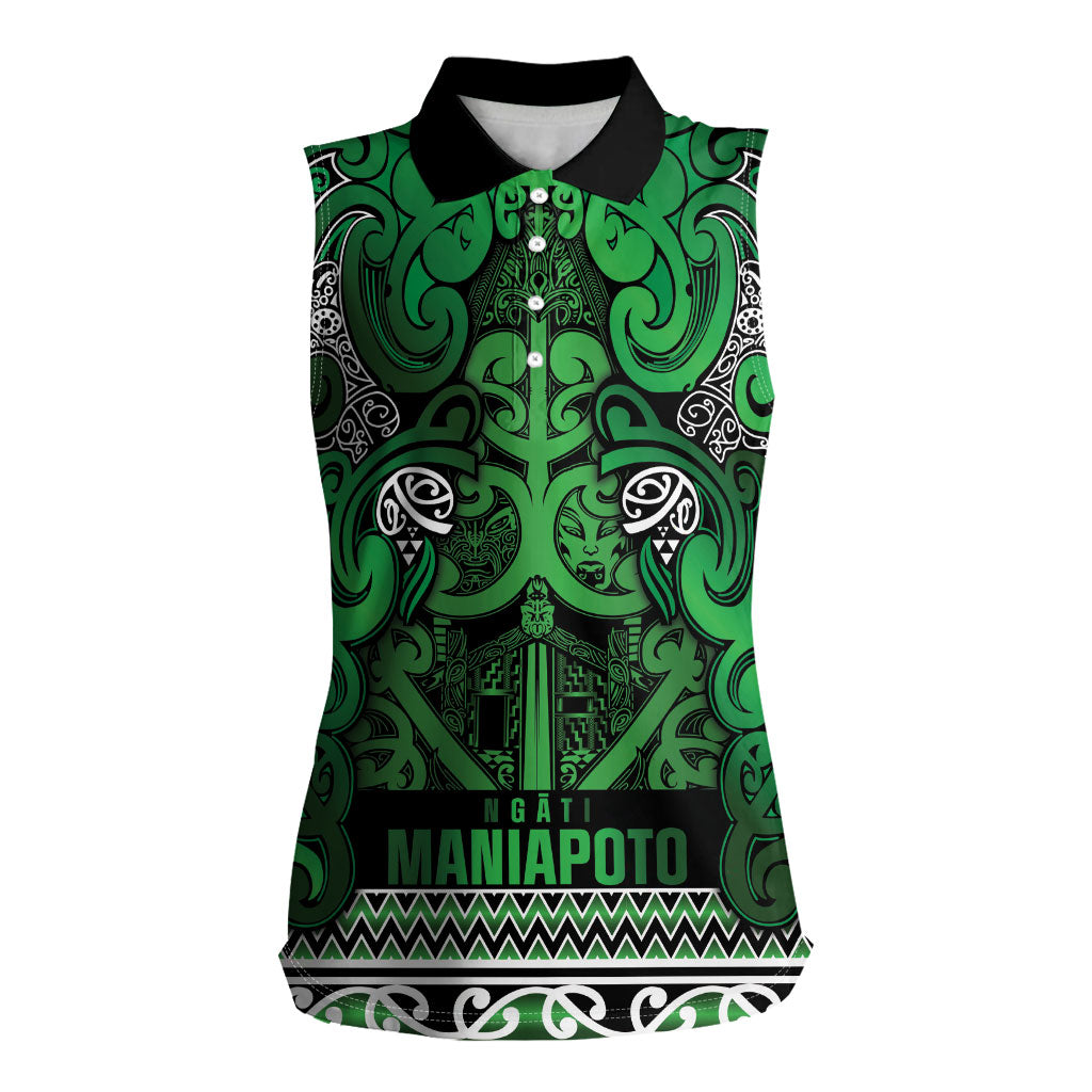 Aotearoa Iwi Ngati Maniapoto Women Sleeveless Polo Shirt Maori Wharenui House Tribal Pattern LT9 Female Dark green - Polynesian Pride