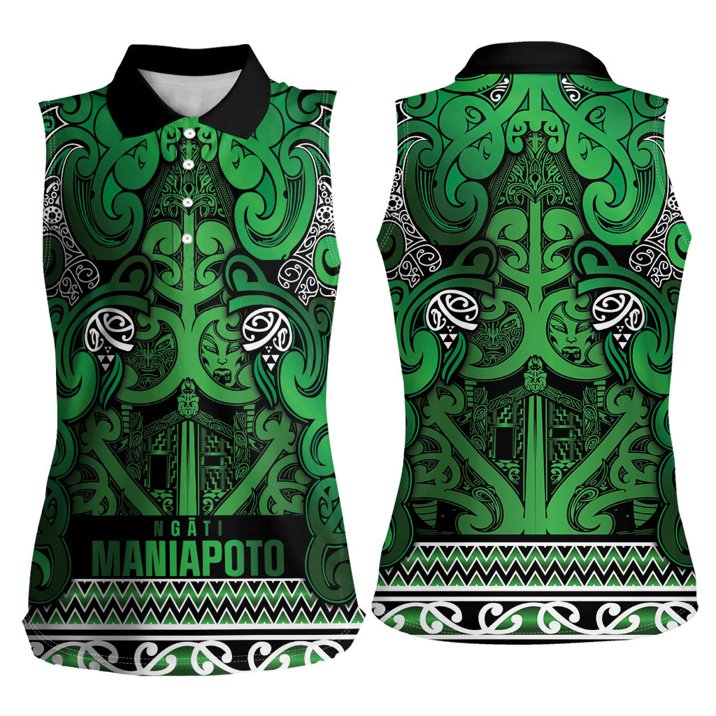 Aotearoa Iwi Ngati Maniapoto Women Sleeveless Polo Shirt Maori Wharenui House Tribal Pattern LT9 - Polynesian Pride