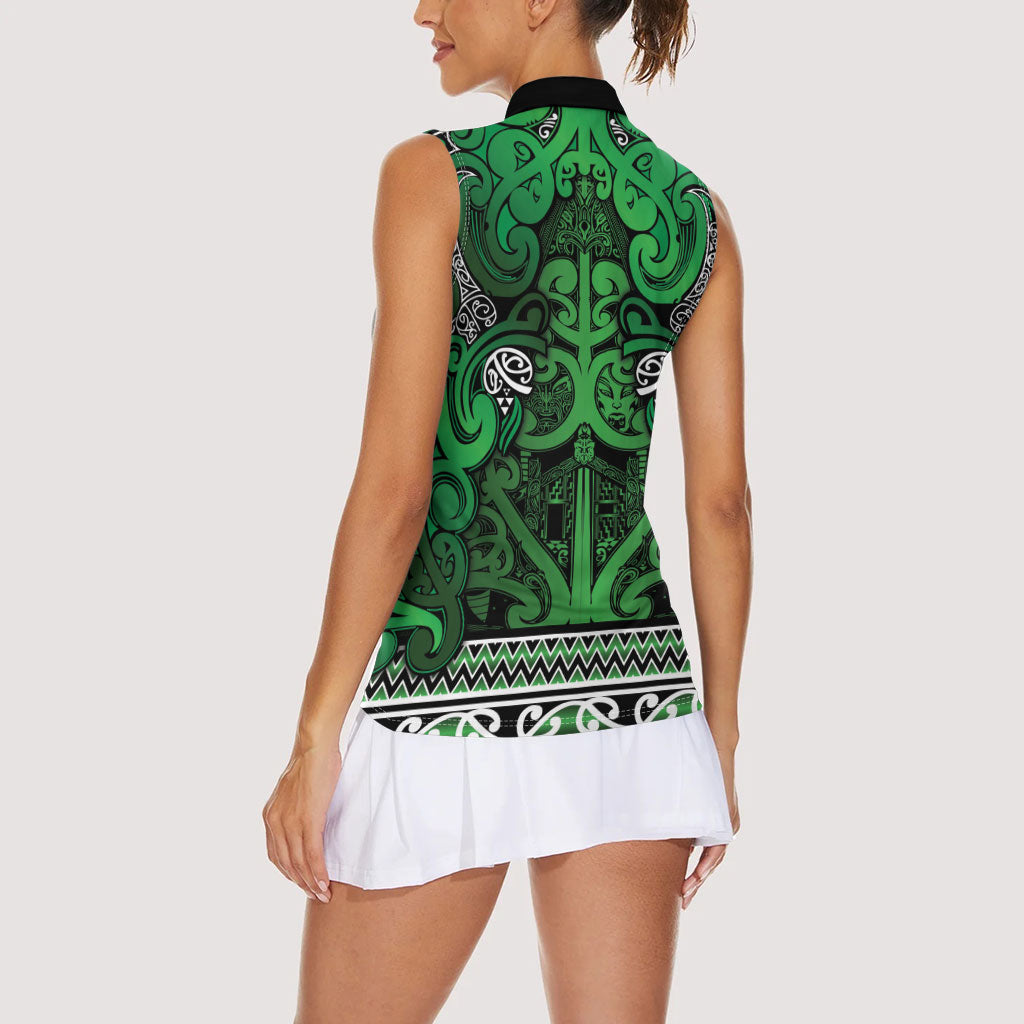 Aotearoa Iwi Ngati Maniapoto Women Sleeveless Polo Shirt Maori Wharenui House Tribal Pattern LT9 - Polynesian Pride