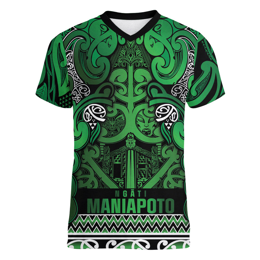 Aotearoa Iwi Ngati Maniapoto Women V-Neck T-Shirt Maori Wharenui House Tribal Pattern LT9 Female Dark green - Polynesian Pride