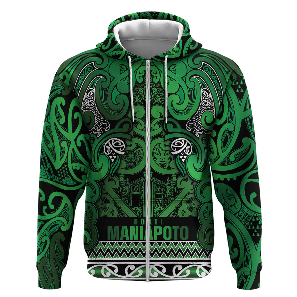 Aotearoa Iwi Ngati Maniapoto Zip Hoodie Maori Wharenui House Tribal Pattern LT9 Zip Hoodie Dark green - Polynesian Pride