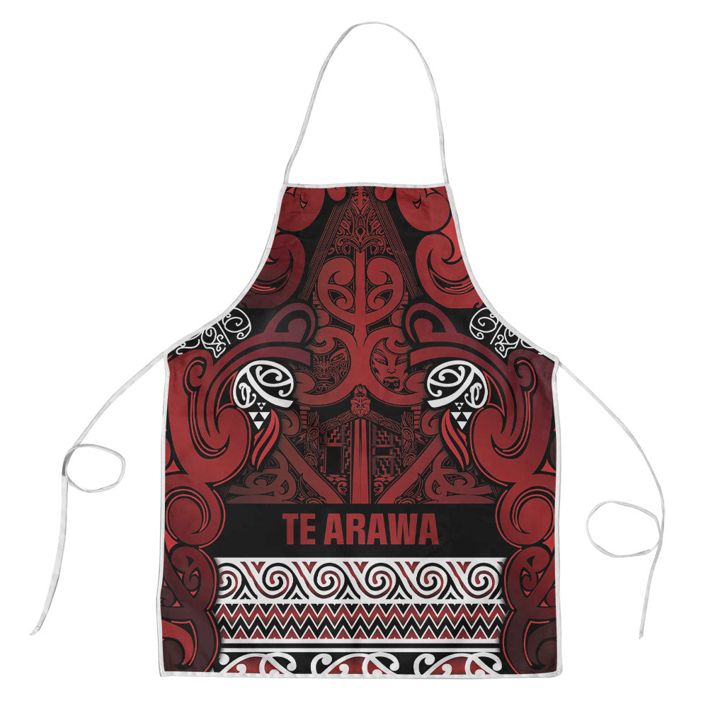 Aotearoa Iwi Te Arawa Apron Maori Wharenui House Tribal Pattern LT9 Dark Red - Polynesian Pride