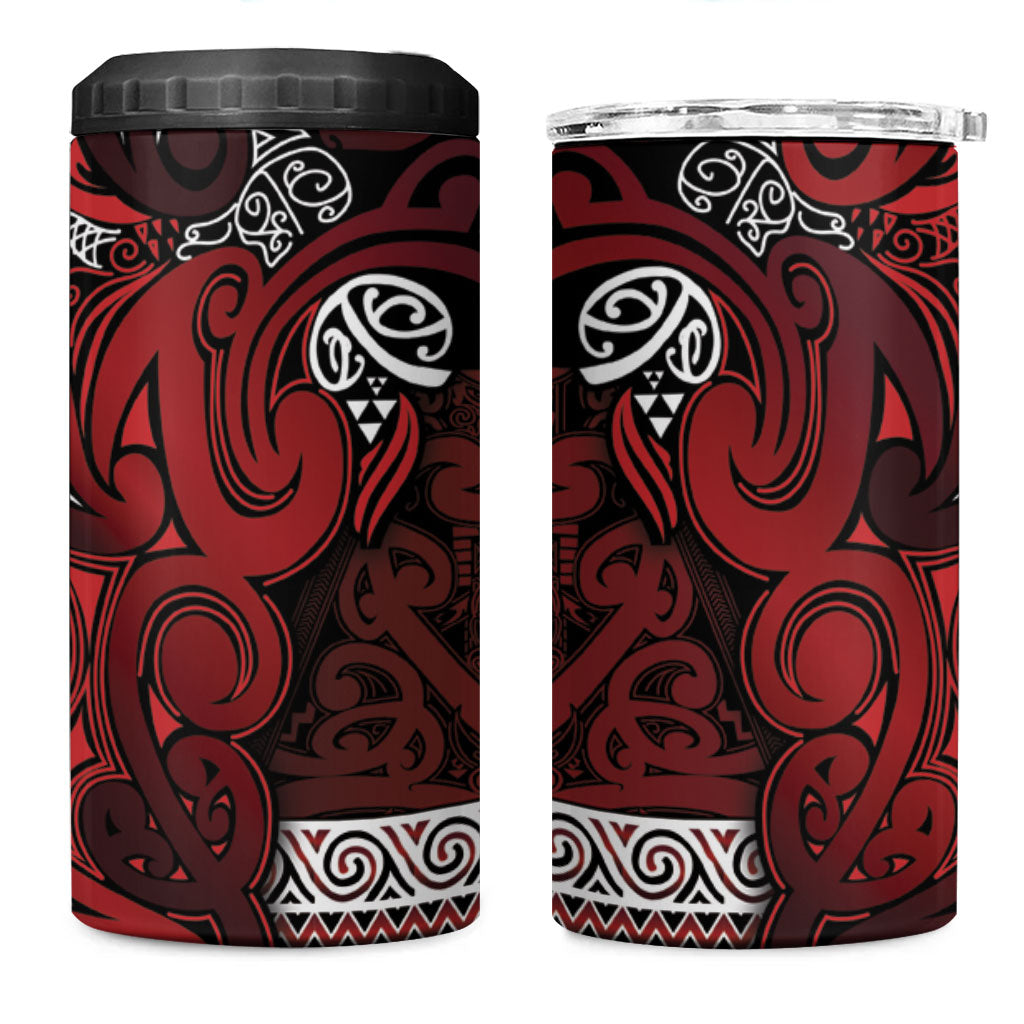 Aotearoa Iwi Te Arawa 4 in 1 Can Cooler Tumbler Maori Wharenui House Tribal Pattern LT9 One Size: 16 oz Dark Red - Polynesian Pride