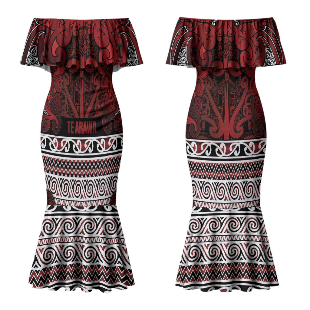 Aotearoa Iwi Te Arawa Couples Matching Mermaid Dress and Hawaiian Shirt Maori Wharenui House Tribal Pattern LT9 - Polynesian Pride