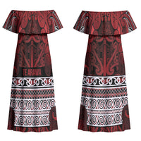 Aotearoa Iwi Te Arawa Couples Matching Off Shoulder Maxi Dress and Long Sleeve Button Shirt Maori Wharenui House Tribal Pattern LT9 - Polynesian Pride