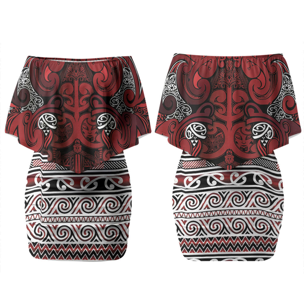 Aotearoa Iwi Te Arawa Couples Matching Off Shoulder Short Dress and Hawaiian Shirt Maori Wharenui House Tribal Pattern LT9 - Polynesian Pride