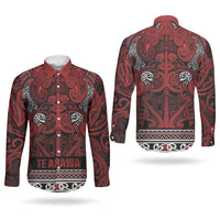 Aotearoa Iwi Te Arawa Couples Matching Off The Shoulder Long Sleeve Dress and Long Sleeve Button Shirt Maori Wharenui House Tribal Pattern LT9 - Polynesian Pride