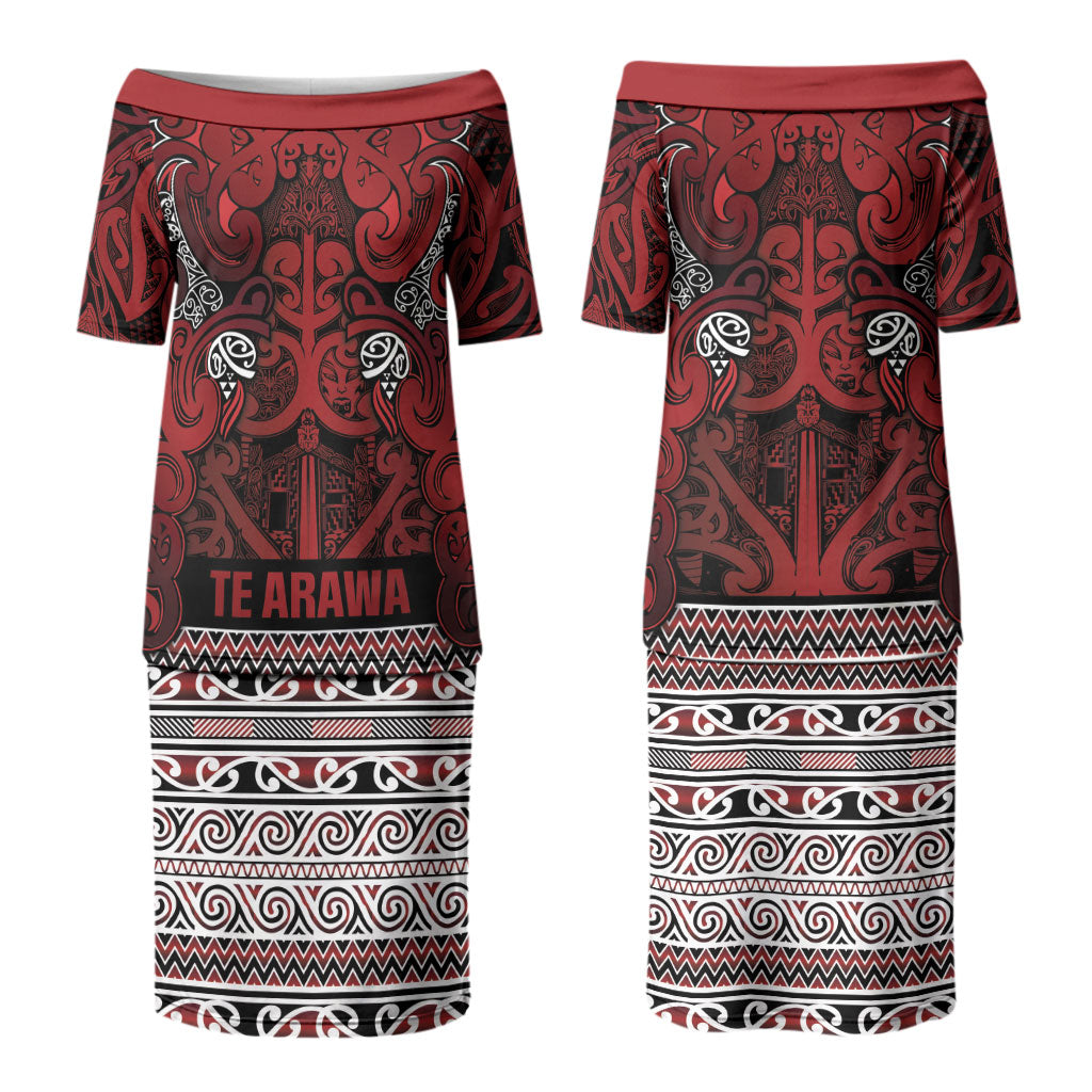 Aotearoa Iwi Te Arawa Couples Matching Puletasi and Hawaiian Shirt Maori Wharenui House Tribal Pattern LT9 - Polynesian Pride