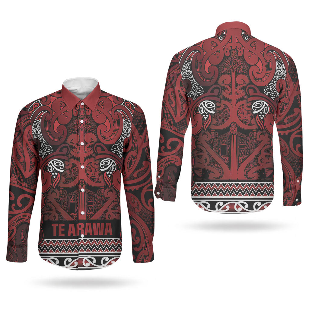 Aotearoa Iwi Te Arawa Couples Matching Puletasi and Long Sleeve Button Shirt Maori Wharenui House Tribal Pattern LT9 - Polynesian Pride