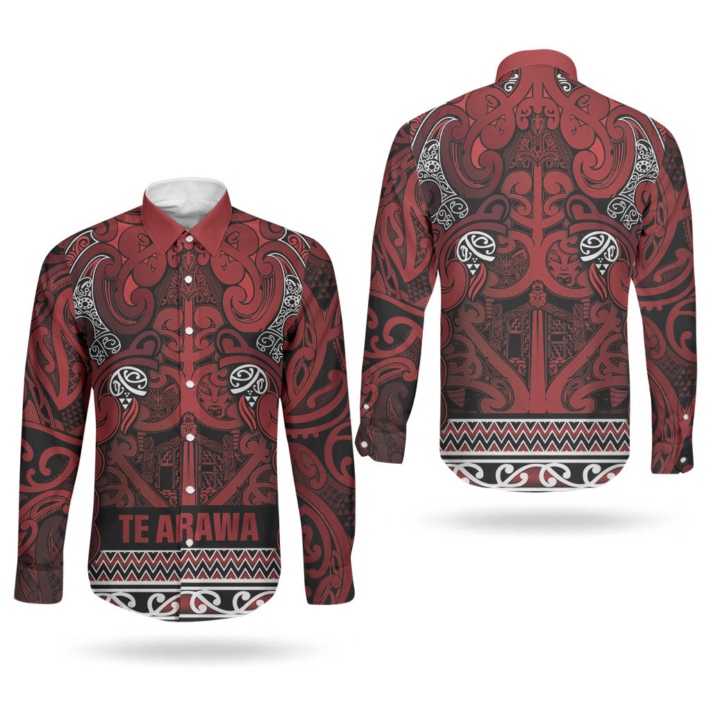 Aotearoa Iwi Te Arawa Couples Matching Summer Maxi Dress and Long Sleeve Button Shirt Maori Wharenui House Tribal Pattern LT9 - Polynesian Pride