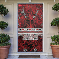 Aotearoa Iwi Te Arawa Door Cover Maori Wharenui House Tribal Pattern LT9 Dark Red - Polynesian Pride