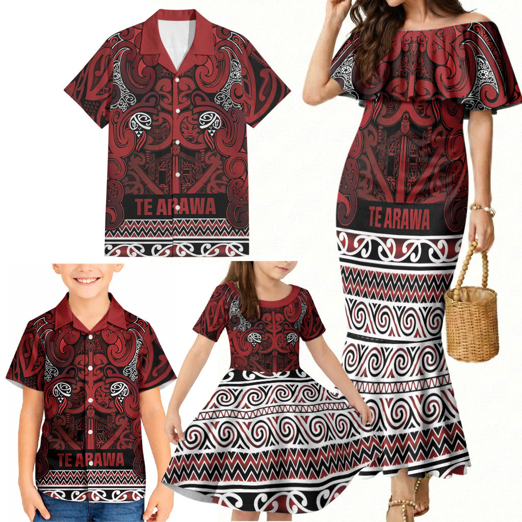 Aotearoa Iwi Te Arawa Family Matching Mermaid Dress and Hawaiian Shirt Maori Wharenui House Tribal Pattern LT9 - Polynesian Pride