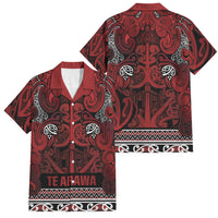 Aotearoa Iwi Te Arawa Family Matching Short Sleeve Bodycon Dress and Hawaiian Shirt Maori Wharenui House Tribal Pattern LT9 Dad's Shirt - Short Sleeve Dark Red - Polynesian Pride