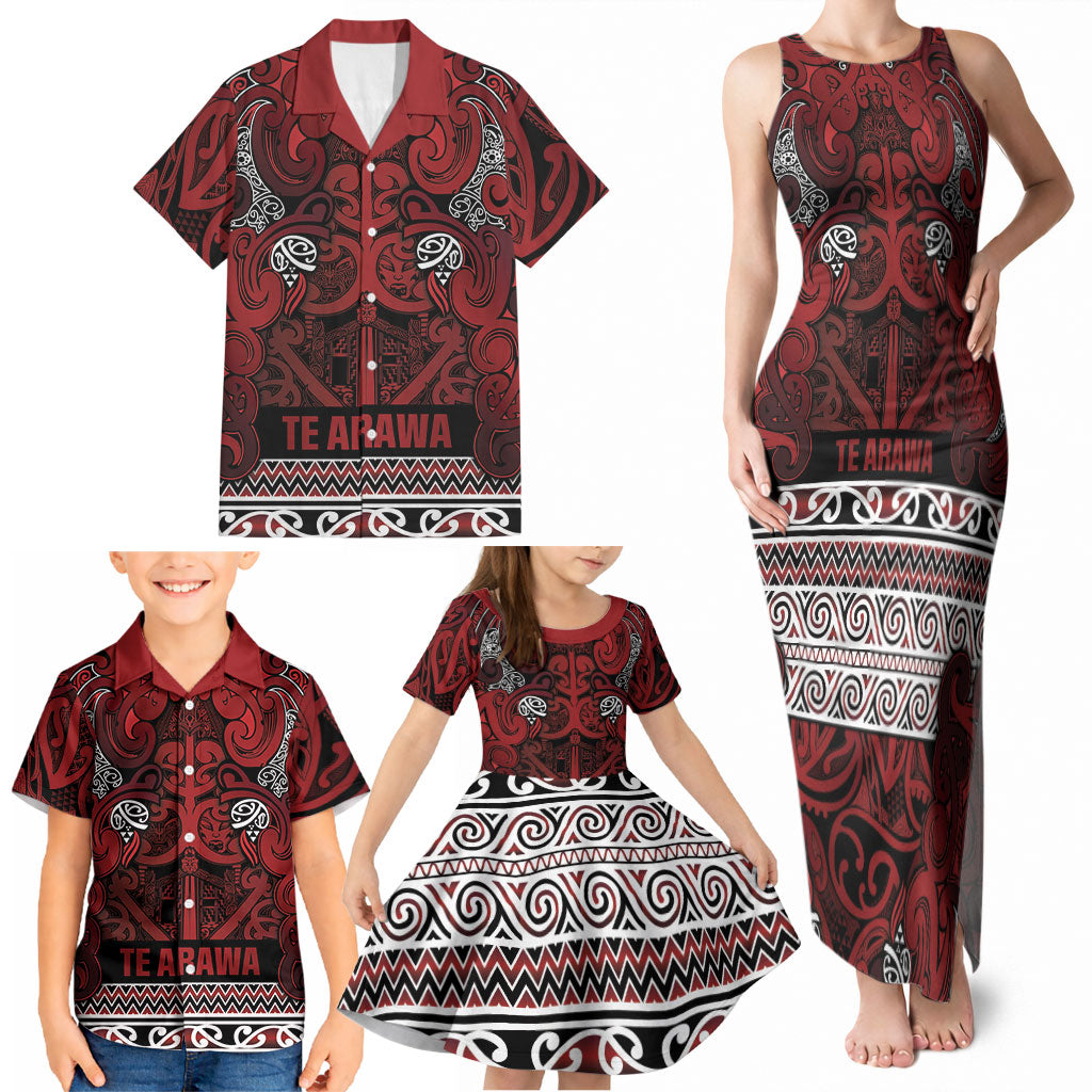 Aotearoa Iwi Te Arawa Family Matching Tank Maxi Dress and Hawaiian Shirt Maori Wharenui House Tribal Pattern LT9 - Polynesian Pride
