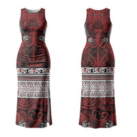 Aotearoa Iwi Te Arawa Family Matching Tank Maxi Dress and Hawaiian Shirt Maori Wharenui House Tribal Pattern LT9 Mom's Dress Dark Red - Polynesian Pride