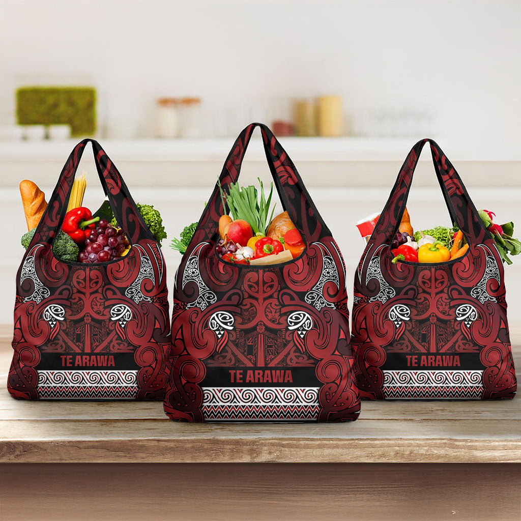 Aotearoa Iwi Te Arawa Grocery Bag Maori Wharenui House Tribal Pattern LT9 3-pack One Size Dark Red - Polynesian Pride