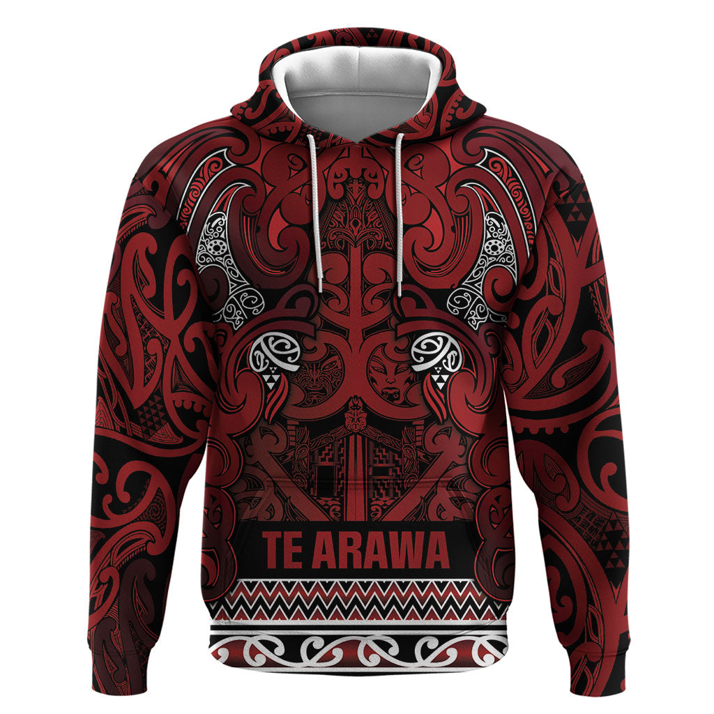 Aotearoa Iwi Te Arawa Hoodie Maori Wharenui House Tribal Pattern LT9 Pullover Hoodie Dark Red - Polynesian Pride