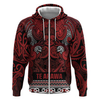 Aotearoa Iwi Te Arawa Hoodie Maori Wharenui House Tribal Pattern LT9 Zip Hoodie Dark Red - Polynesian Pride