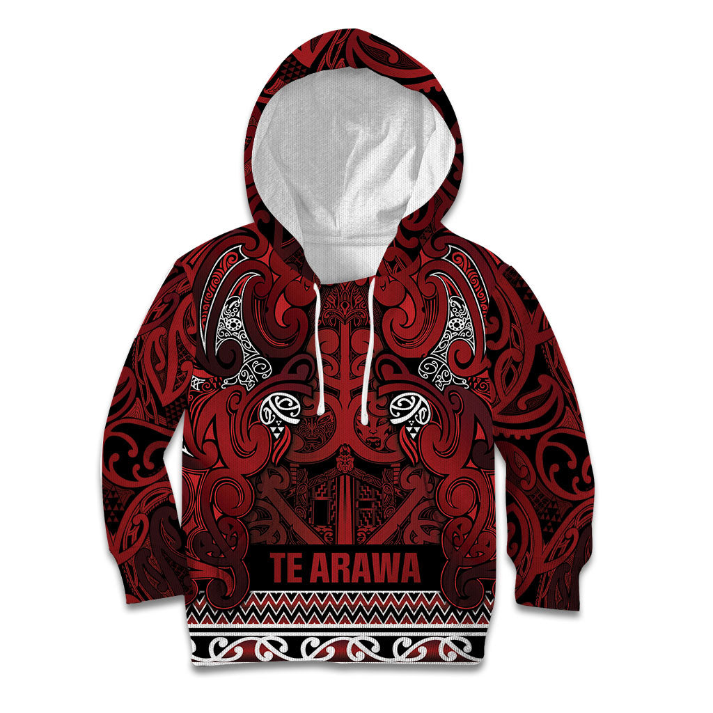 Aotearoa Iwi Te Arawa Kid Hoodie Maori Wharenui House Tribal Pattern LT9 Hoodie Dark Red - Polynesian Pride