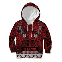Aotearoa Iwi Te Arawa Kid Hoodie Maori Wharenui House Tribal Pattern LT9 Hoodie Dark Red - Polynesian Pride