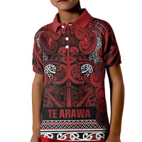 Aotearoa Iwi Te Arawa Kid Polo Shirt Maori Wharenui House Tribal Pattern LT9 Kid Dark Red - Polynesian Pride