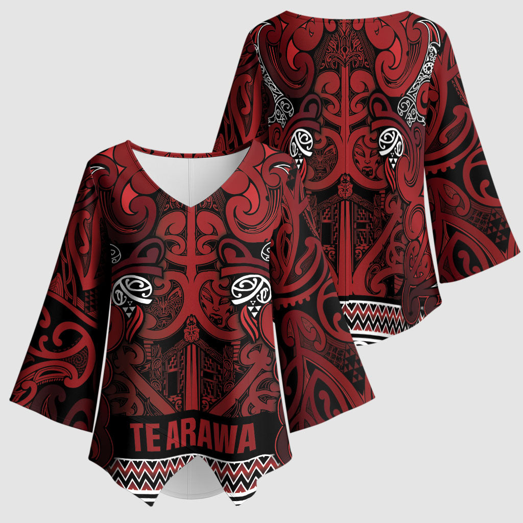 Aotearoa Iwi Te Arawa Kimono Sleeve Blouse Maori Wharenui House Tribal Pattern LT9 - Polynesian Pride