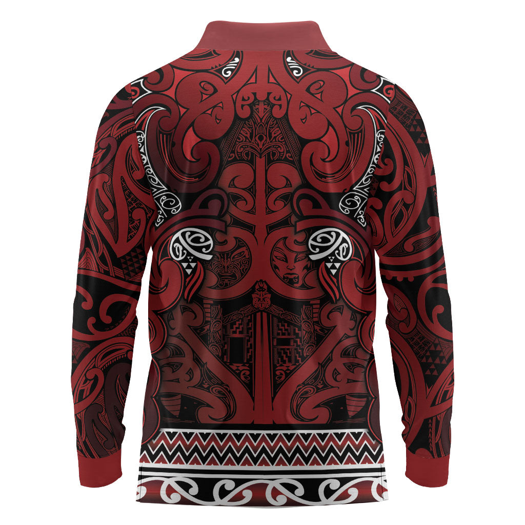 Aotearoa Iwi Te Arawa Long Sleeve Polo Shirt Maori Wharenui House Tribal Pattern LT9 - Polynesian Pride