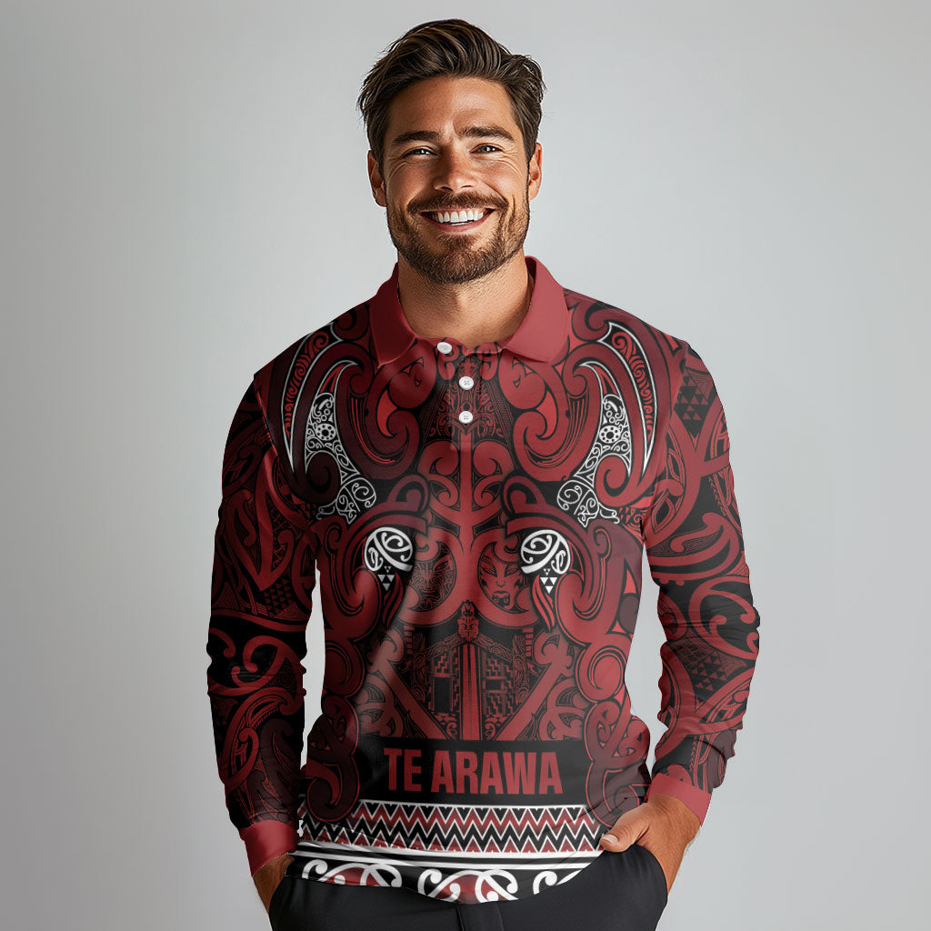 Aotearoa Iwi Te Arawa Long Sleeve Polo Shirt Maori Wharenui House Tribal Pattern LT9 - Polynesian Pride