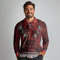 Aotearoa Iwi Te Arawa Long Sleeve Polo Shirt Maori Wharenui House Tribal Pattern LT9 - Polynesian Pride