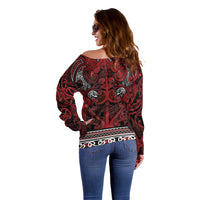Aotearoa Iwi Te Arawa Off Shoulder Sweater Maori Wharenui House Tribal Pattern LT9 - Polynesian Pride