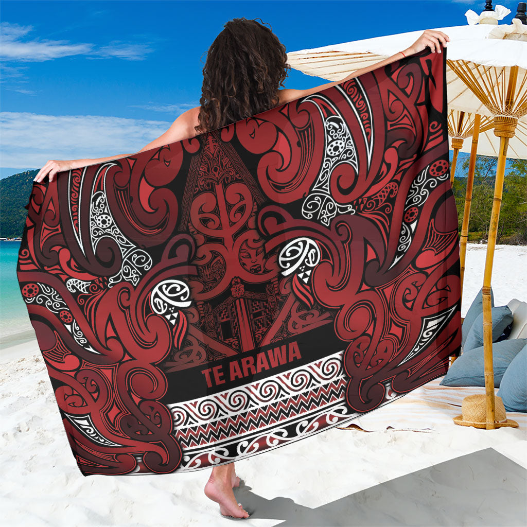 Aotearoa Iwi Te Arawa Sarong Maori Wharenui House Tribal Pattern LT9 One Size 44 x 66 inches Dark Red - Polynesian Pride