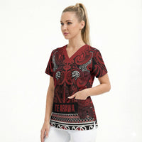 Aotearoa Iwi Te Arawa Scrub Top Maori Wharenui House Tribal Pattern LT9 - Polynesian Pride