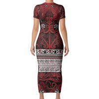 Aotearoa Iwi Te Arawa Short Sleeve Bodycon Dress Maori Wharenui House Tribal Pattern LT9 - Polynesian Pride