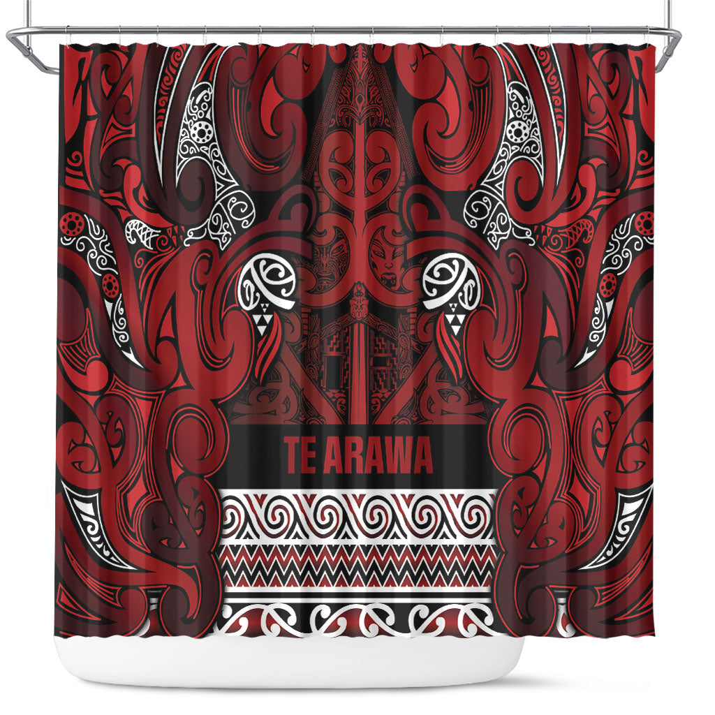 Aotearoa Iwi Te Arawa Shower Curtain Maori Wharenui House Tribal Pattern LT9 Dark Red - Polynesian Pride