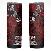 Aotearoa Iwi Te Arawa Skinny Tumbler Maori Wharenui House Tribal Pattern LT9 Dark Red - Polynesian Pride