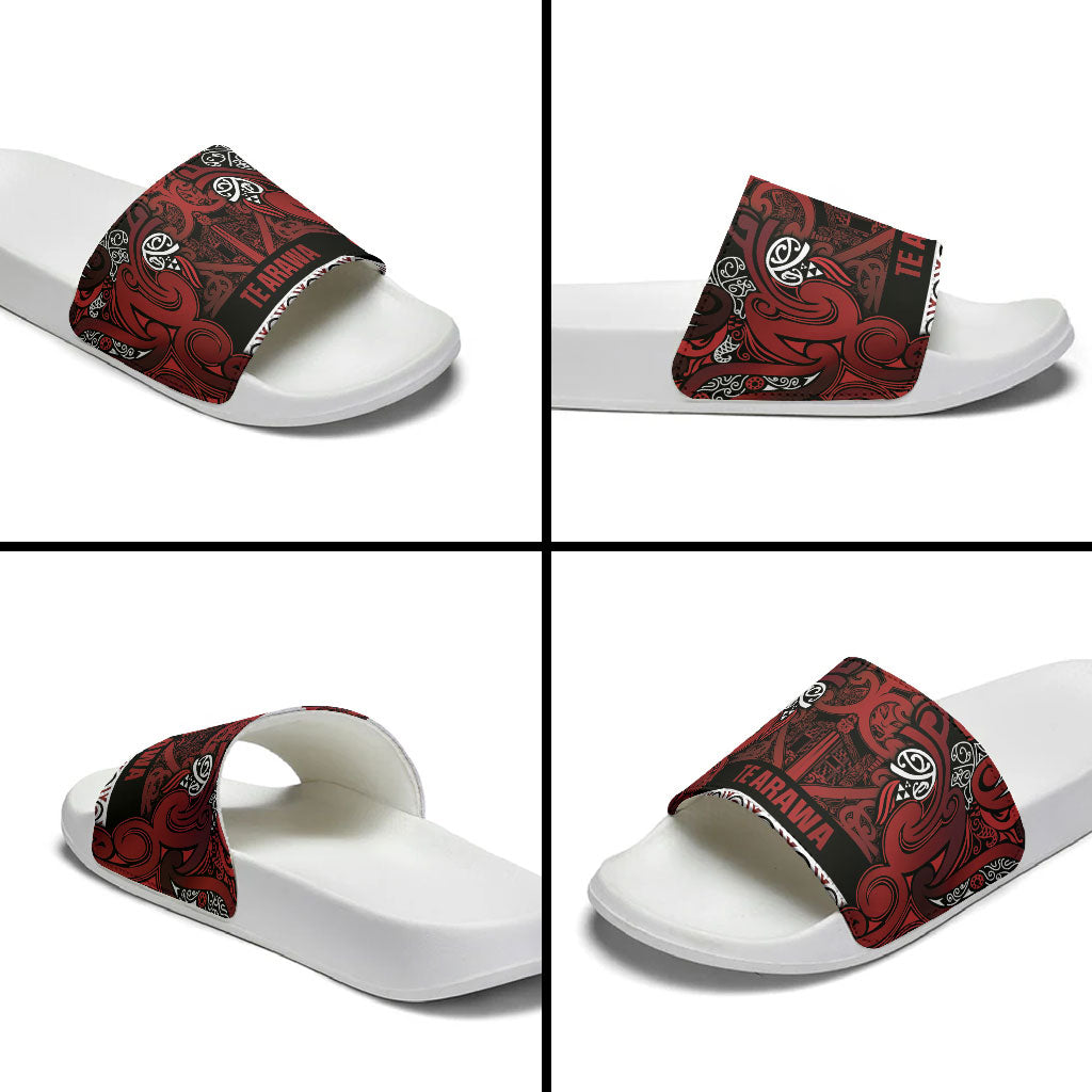 Aotearoa Iwi Te Arawa Slide Sandals Maori Wharenui House Tribal Pattern LT9 - Polynesian Pride
