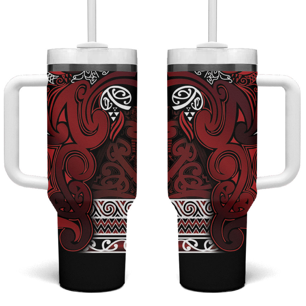 Aotearoa Iwi Te Arawa Tumbler With Handle Maori Wharenui House Tribal Pattern LT9 One Size: 40 oz Dark Red - Polynesian Pride