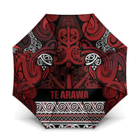 Aotearoa Iwi Te Arawa Umbrella Maori Wharenui House Tribal Pattern LT9 One Size Folded 11.42 inch Opened Diameter 37.4 inch Dark Red - Polynesian Pride