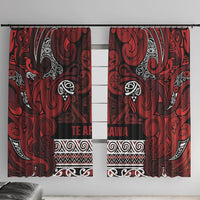 Aotearoa Iwi Te Arawa Window Curtain Maori Wharenui House Tribal Pattern LT9 With Hooks Dark Red - Polynesian Pride