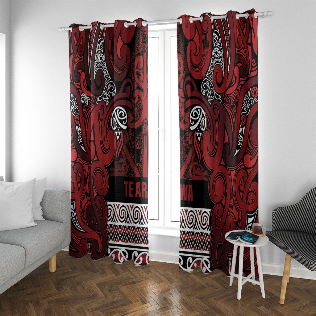 Aotearoa Iwi Te Arawa Window Curtain Maori Wharenui House Tribal Pattern LT9 With Grommets Dark Red - Polynesian Pride