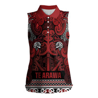 Aotearoa Iwi Te Arawa Women Sleeveless Polo Shirt Maori Wharenui House Tribal Pattern LT9 Female Dark Red - Polynesian Pride