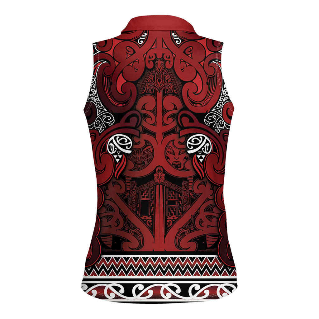 Aotearoa Iwi Te Arawa Women Sleeveless Polo Shirt Maori Wharenui House Tribal Pattern LT9 - Polynesian Pride